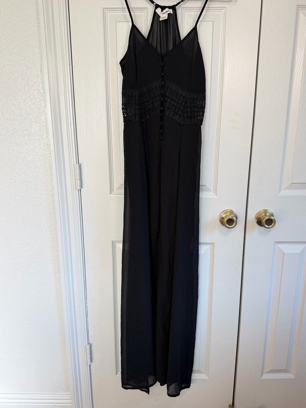 Black Crochet Lace slip Maxi Dress S Boho Whimsygoth corset Romantic Goth fairy